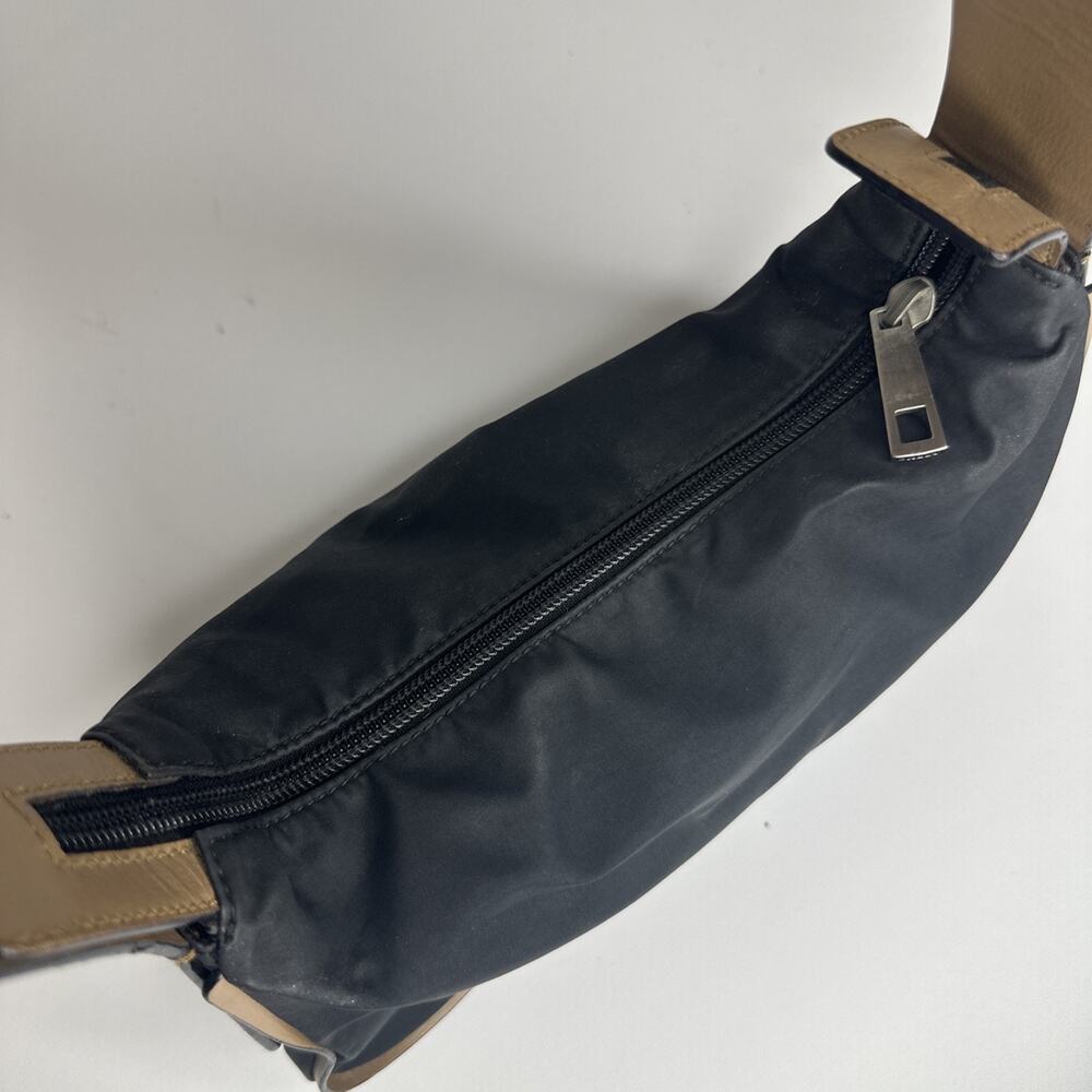 Bally Vintage Black Beige Nylon Leather Baguette Shoulder Bag Purse Made Italy - Picture 11 of 16